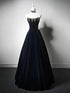 Navy Blue A-line Floor Length Scoop Beaded Party Dress, Navy Blue Prom Dress